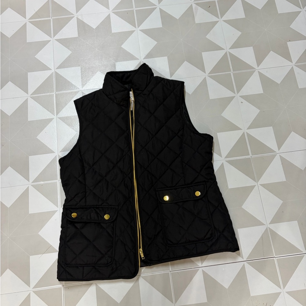 St. John's Bay Black Quilted Vest with Gold Accents